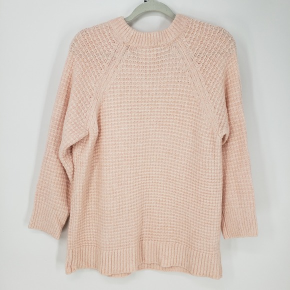 Lou & Grey Waffle Knit Pullover Sweater Womens Sz L Pink Alpaca Blend Raglan - Picture 2 of 8